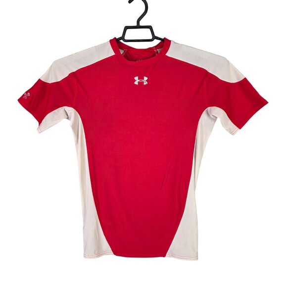 Mens Under Armour Red & White Compression Shirt Short Sleeve Polyester Size XL - Picture 1 of 10